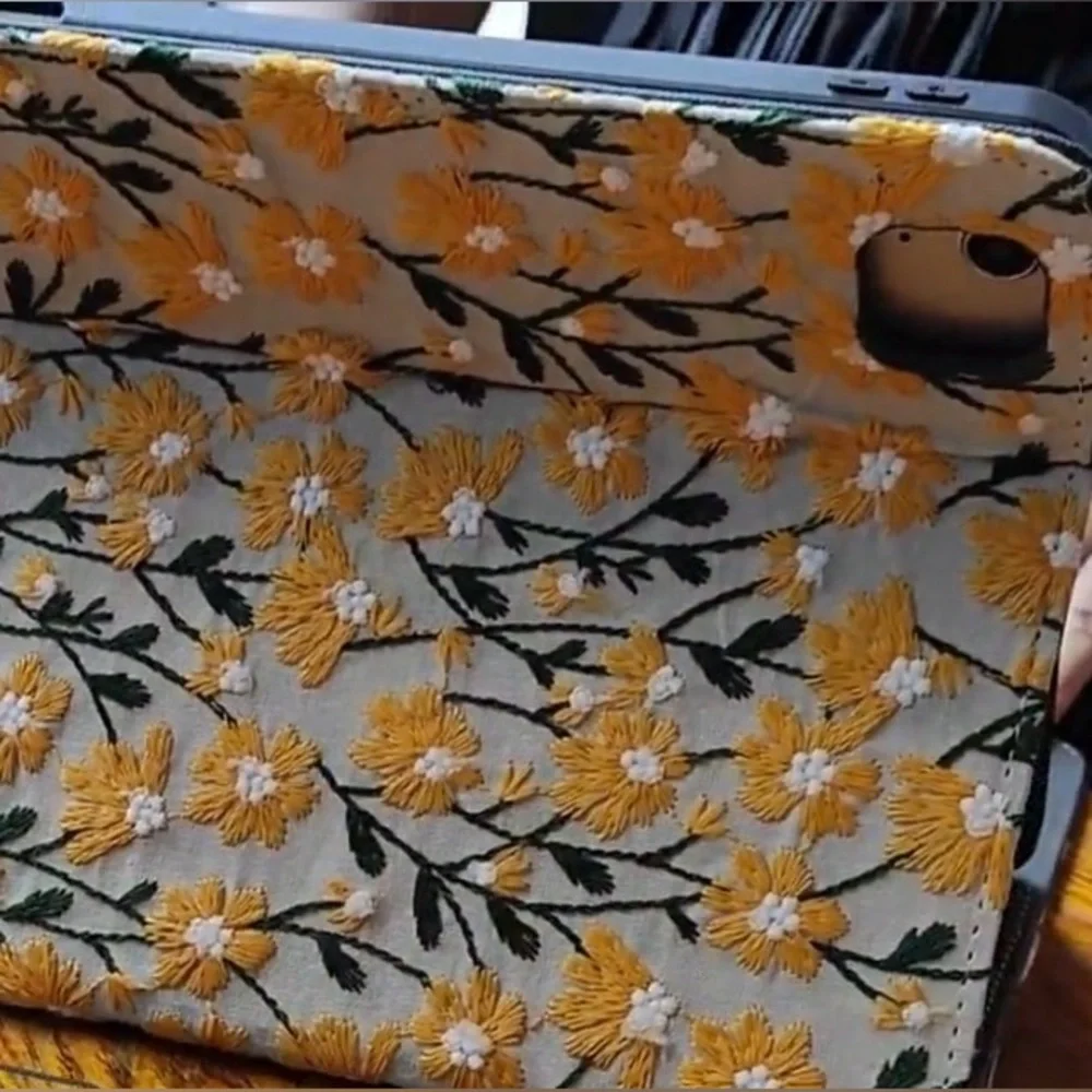 iPad 10th Generation Handmade Yellow Daisy Embroidered Fabric Case
